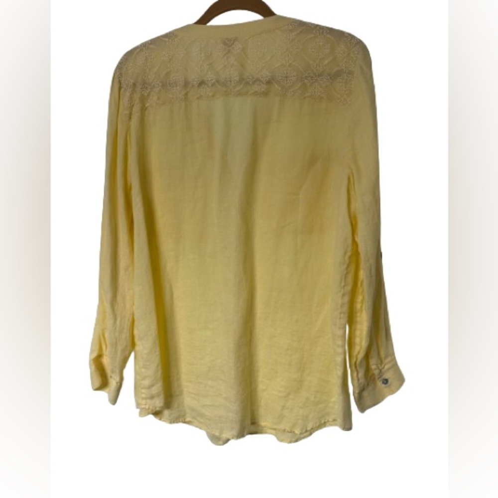 Chico's Tunic Top Yellow Linen Button Up Roll Tab Sleeve Size 2 (L, 12) - Picture 4 of 7